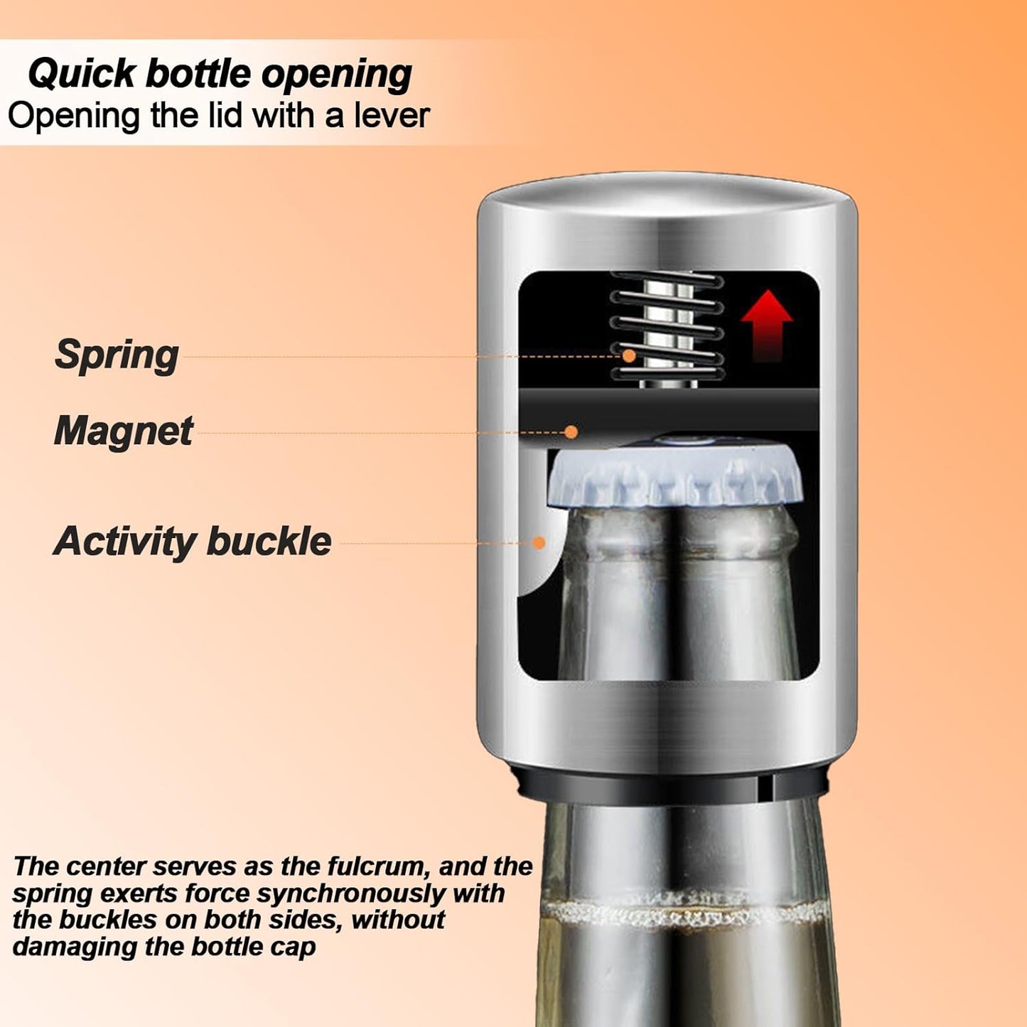 ⚡Magnetic Push Down Beer Bottle Opener: Open Any Bottle in 1 Second! ❌Never Lose a Cap Again⚡ for Home, Bar & Kitchen | Stainless Steel & Automatic -🚀Up to 75% off