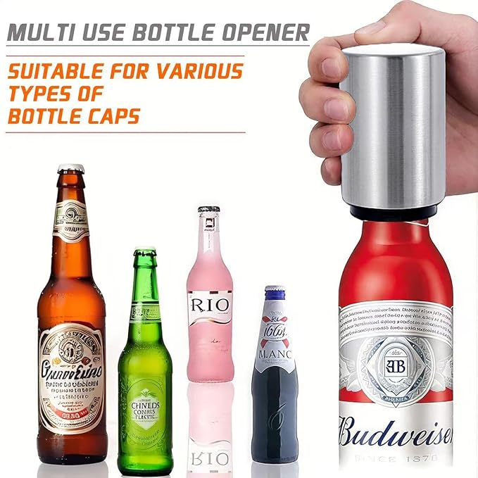 ⚡Magnetic Push Down Beer Bottle Opener: Open Any Bottle in 1 Second! ❌Never Lose a Cap Again⚡ for Home, Bar & Kitchen | Stainless Steel & Automatic -🚀Up to 75% off