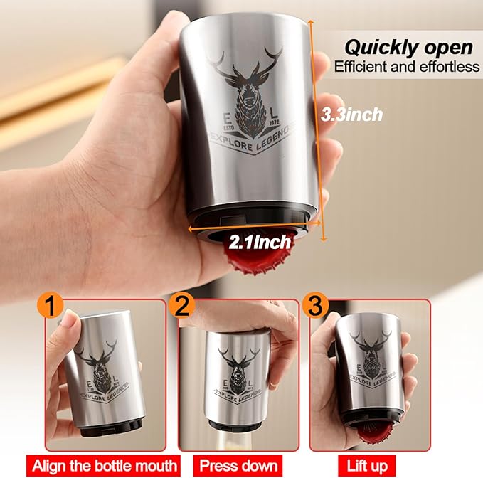 ⚡Magnetic Push Down Beer Bottle Opener: Open Any Bottle in 1 Second! ❌Never Lose a Cap Again⚡ for Home, Bar & Kitchen | Stainless Steel & Automatic -🚀Up to 75% off
