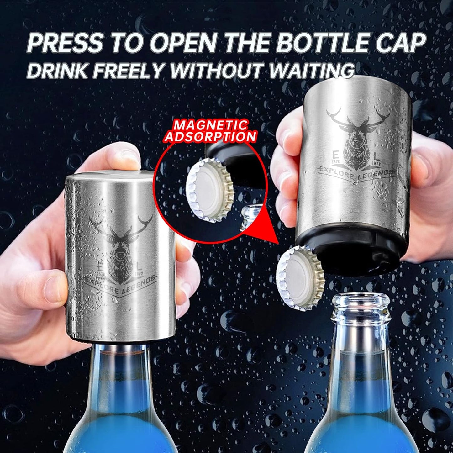 ⚡Magnetic Push Down Beer Bottle Opener: Open Any Bottle in 1 Second! ❌Never Lose a Cap Again⚡ for Home, Bar & Kitchen | Stainless Steel & Automatic -🚀Up to 75% off